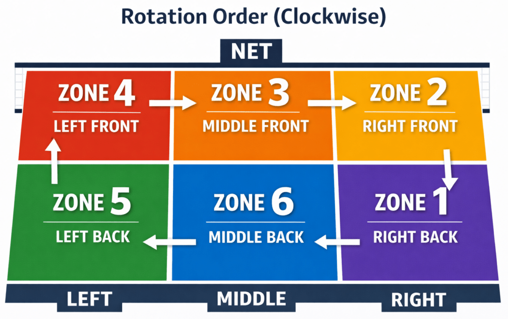Volleyball court rotation diagram